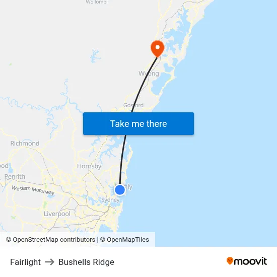 Fairlight to Bushells Ridge map