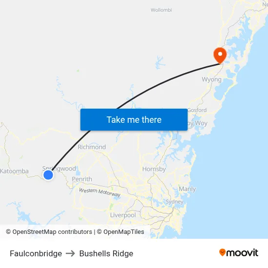 Faulconbridge to Bushells Ridge map