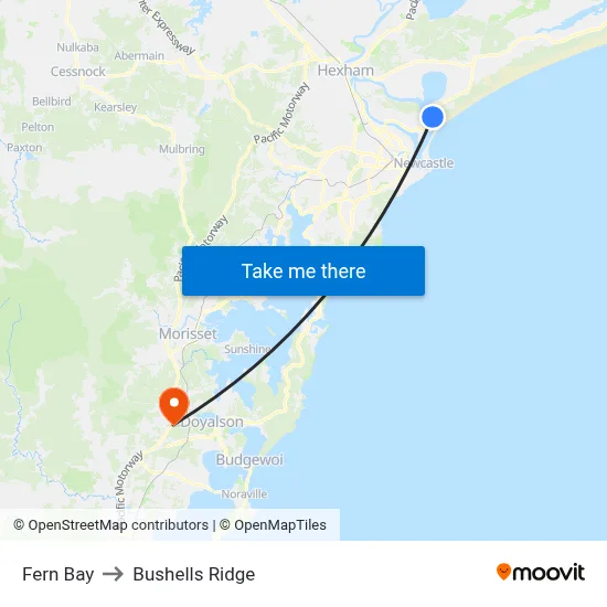 Fern Bay to Bushells Ridge map