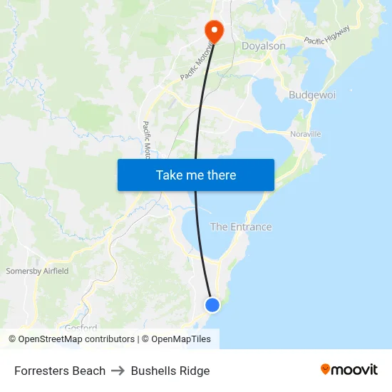 Forresters Beach to Bushells Ridge map