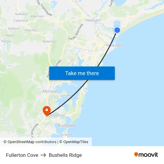Fullerton Cove to Bushells Ridge map
