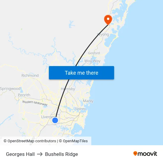 Georges Hall to Bushells Ridge map