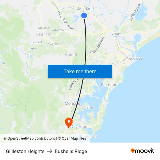 Gillieston Heights to Bushells Ridge map