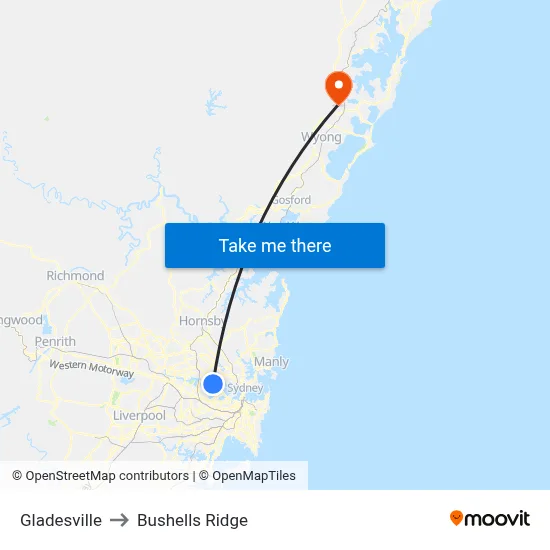 Gladesville to Bushells Ridge map