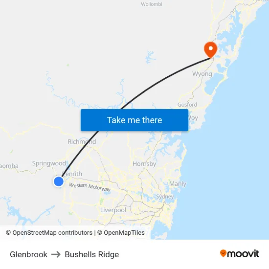Glenbrook to Bushells Ridge map
