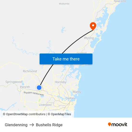 Glendenning to Bushells Ridge map