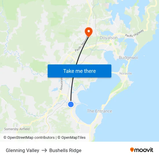 Glenning Valley to Bushells Ridge map