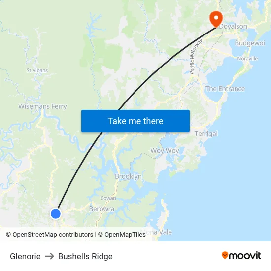 Glenorie to Bushells Ridge map