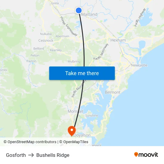Gosforth to Bushells Ridge map