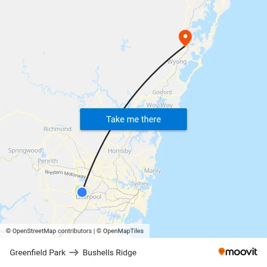 Greenfield Park to Bushells Ridge map