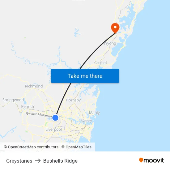 Greystanes to Bushells Ridge map