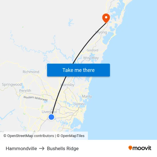 Hammondville to Bushells Ridge map