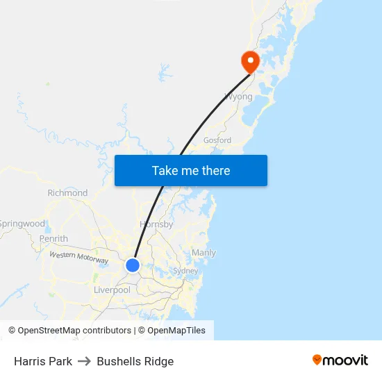 Harris Park to Bushells Ridge map