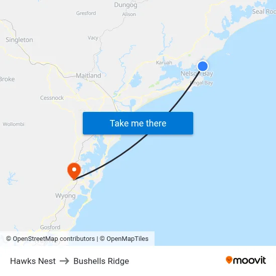 Hawks Nest to Bushells Ridge map