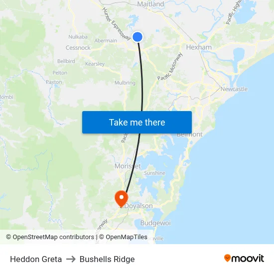 Heddon Greta to Bushells Ridge map