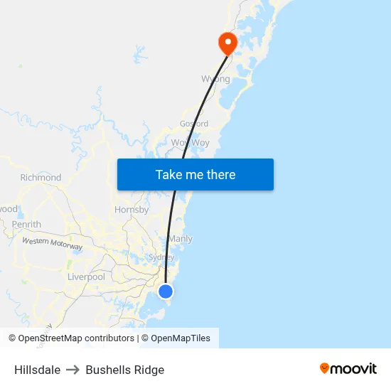 Hillsdale to Bushells Ridge map