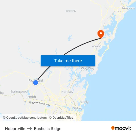 Hobartville to Bushells Ridge map