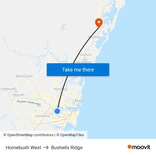 Homebush West to Bushells Ridge map