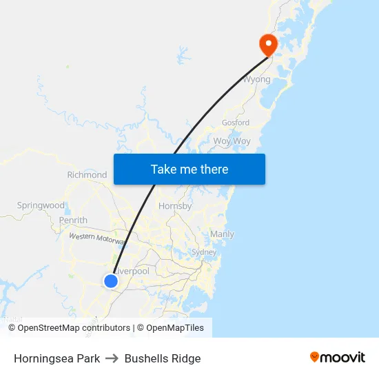Horningsea Park to Bushells Ridge map