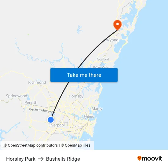 Horsley Park to Bushells Ridge map