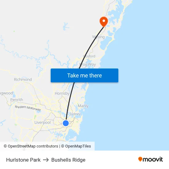 Hurlstone Park to Bushells Ridge map