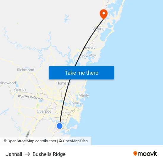 Jannali to Bushells Ridge map