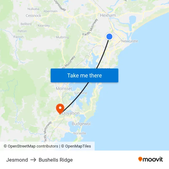 Jesmond to Bushells Ridge map