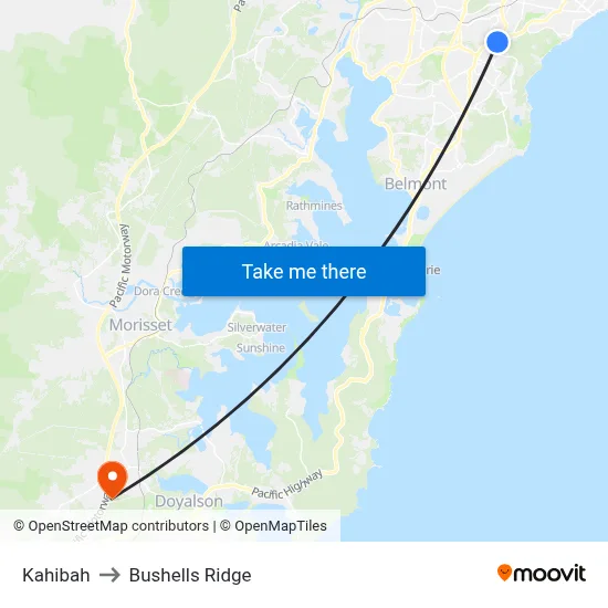 Kahibah to Bushells Ridge map