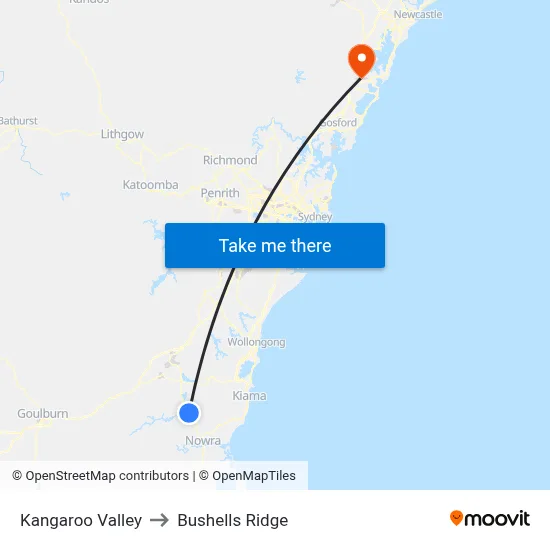 Kangaroo Valley to Bushells Ridge map