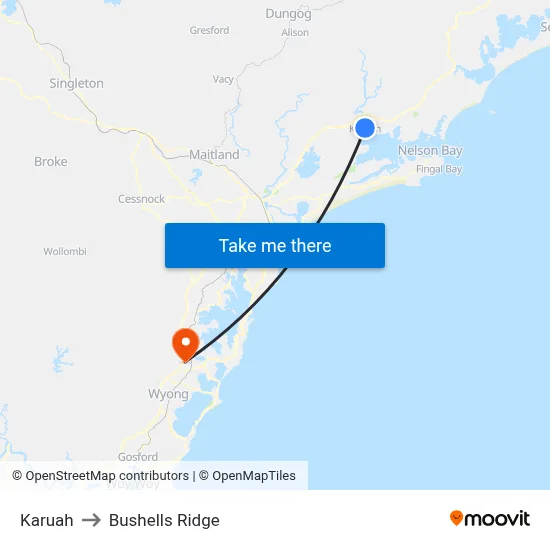 Karuah to Bushells Ridge map