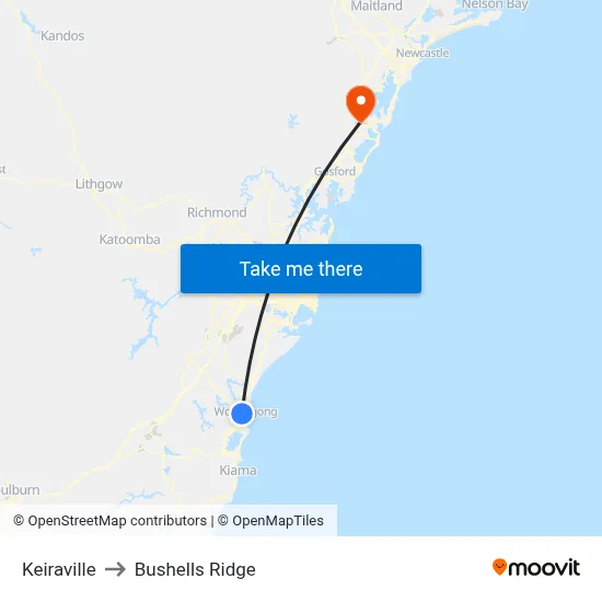 Keiraville to Bushells Ridge map