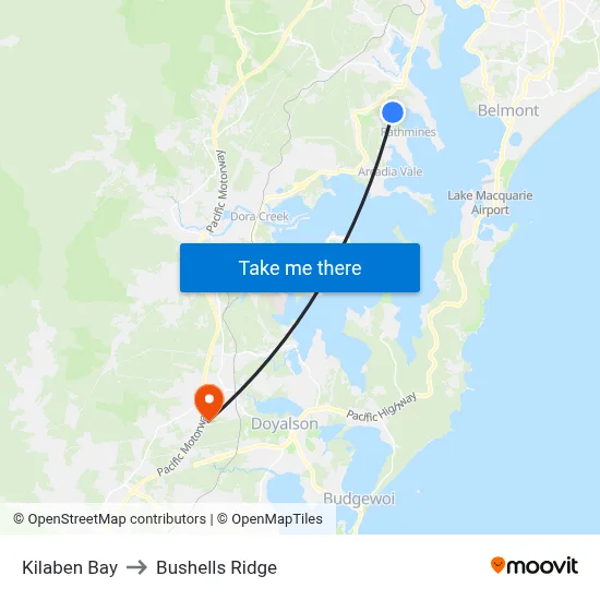 Kilaben Bay to Bushells Ridge map