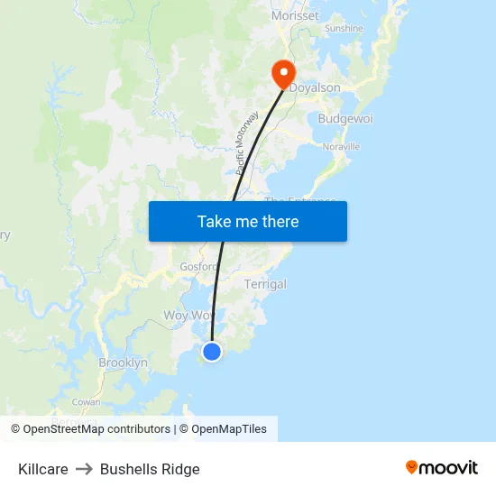 Killcare to Bushells Ridge map