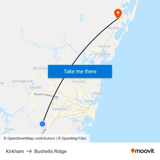 Kirkham to Bushells Ridge map