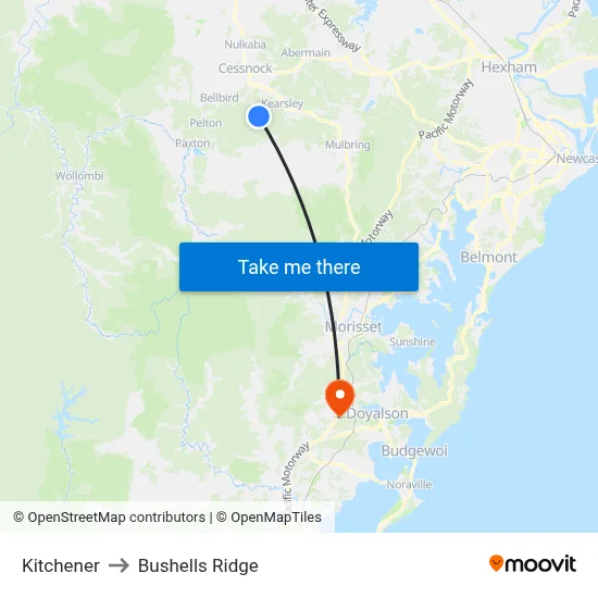 Kitchener to Bushells Ridge map