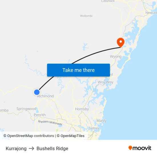 Kurrajong to Bushells Ridge map