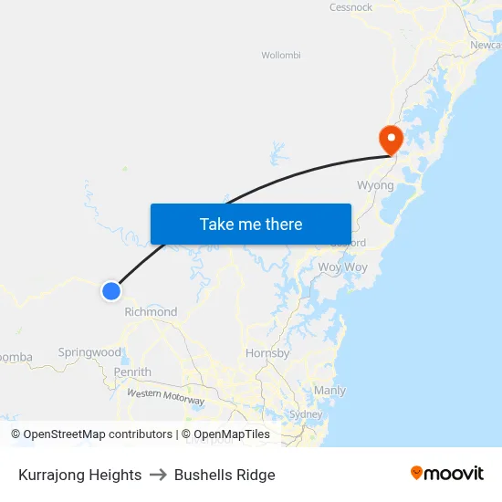 Kurrajong Heights to Bushells Ridge map