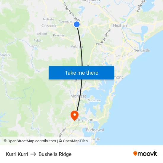 Kurri Kurri to Bushells Ridge map