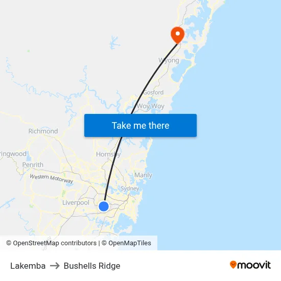 Lakemba to Bushells Ridge map