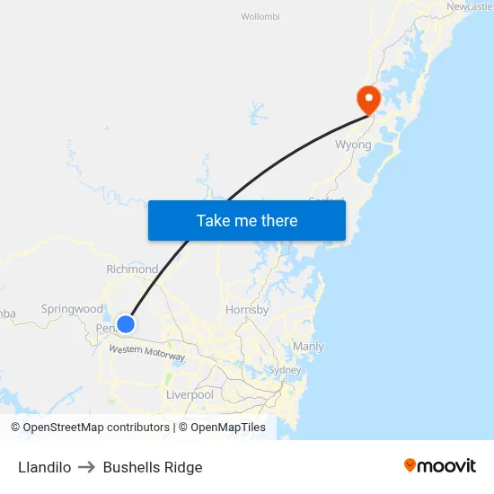Llandilo to Bushells Ridge map