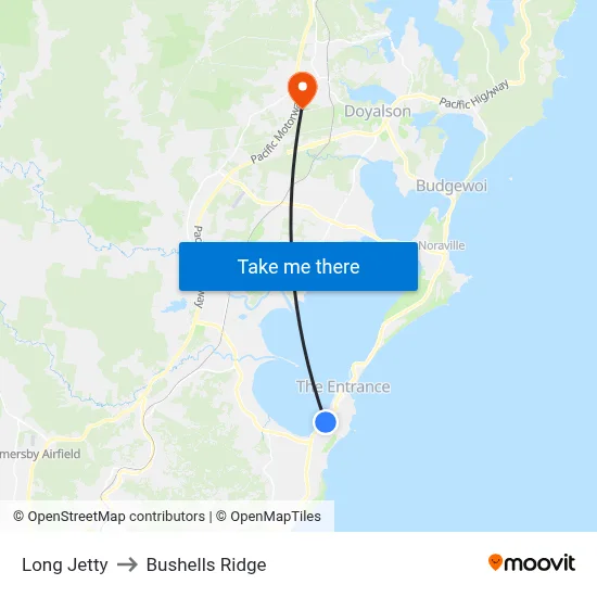 Long Jetty to Bushells Ridge map