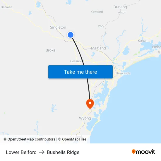Lower Belford to Bushells Ridge map