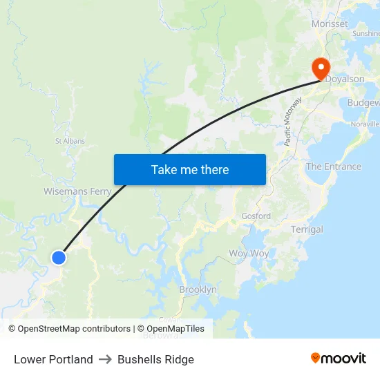 Lower Portland to Bushells Ridge map