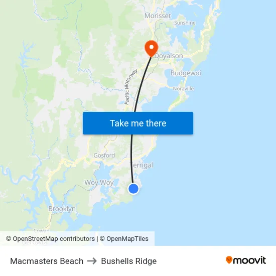 Macmasters Beach to Bushells Ridge map