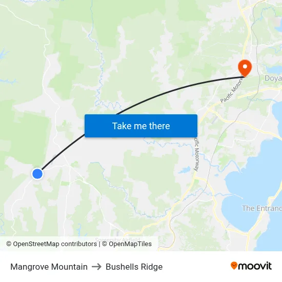 Mangrove Mountain to Bushells Ridge map