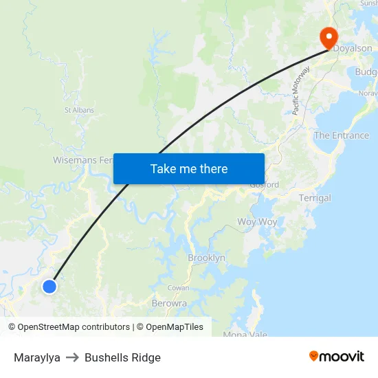 Maraylya to Bushells Ridge map