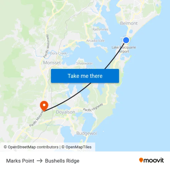 Marks Point to Bushells Ridge map