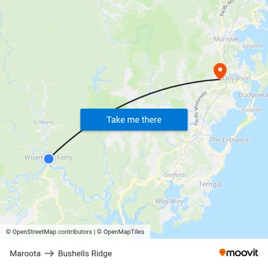 Maroota to Bushells Ridge map