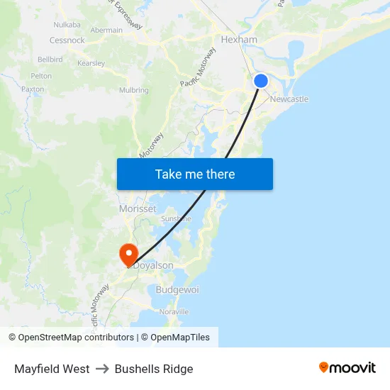 Mayfield West to Bushells Ridge map