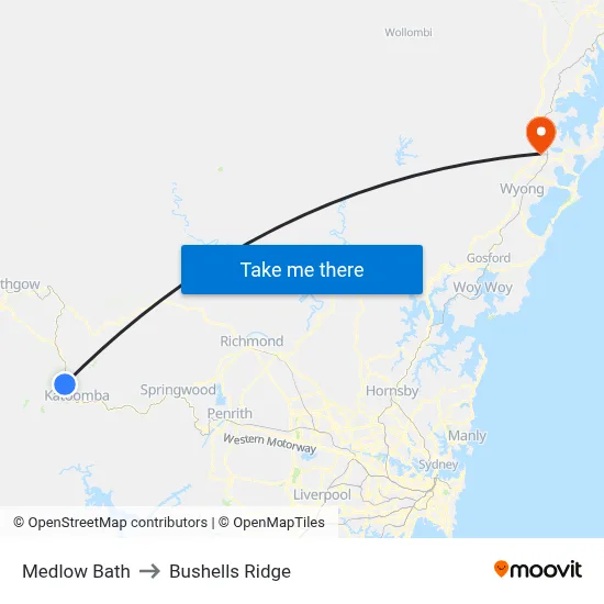 Medlow Bath to Bushells Ridge map